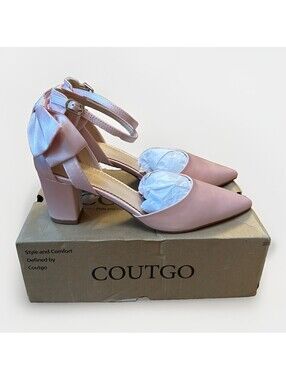 NIB Coutgo Women’s Bow Chunky Heels Pink Satin Bridal Dress Shoes Size 10 M5D366
